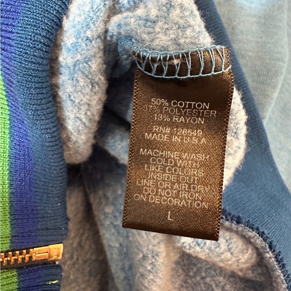 Aviator Nation Rainbow Rib Cuff Zip Up Hoodie Ocean Blue Turquoise Large NWT - Picture 15 of 15